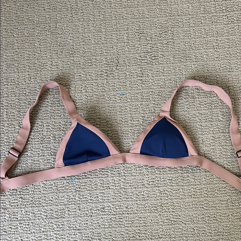 ONIA tan and navy bikini top